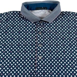 SOLD***Greyson Golf Polo Shirt Performance Wolf Cross AOP Stretch Blue Men’s